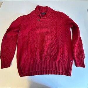 Nautica Men’s Red Cable Knit V-Neck Pullover Sweater